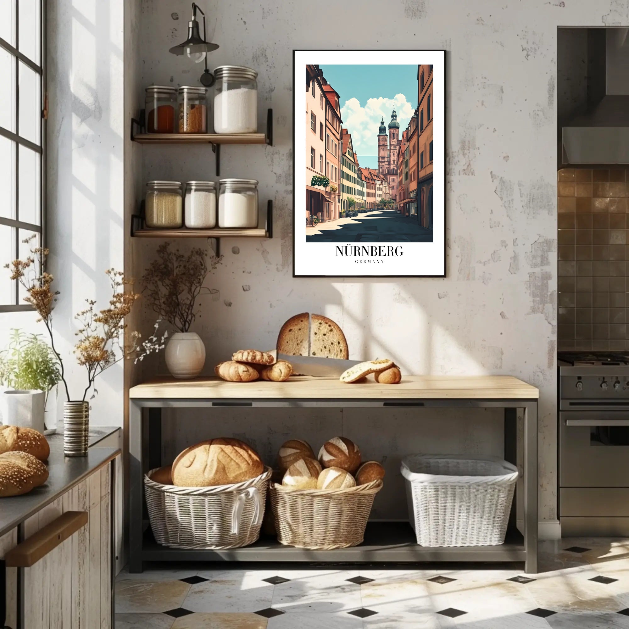 Nürnberg Vintage Architecture Street Scene Urban or Cityscape Poster PosterGoat