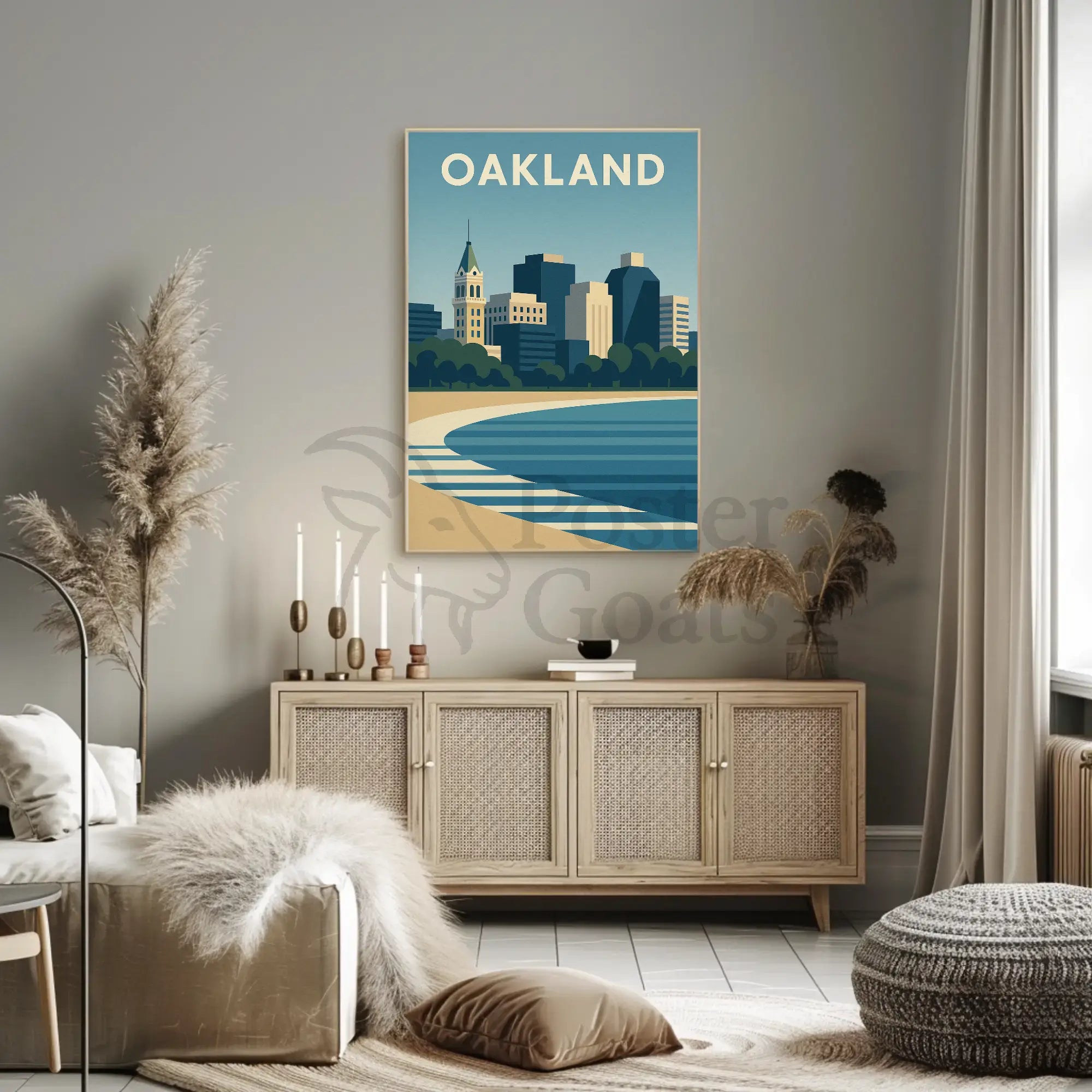 Oakland Skyline Minimalist Urban Landscape Travel Poster PosterGoat