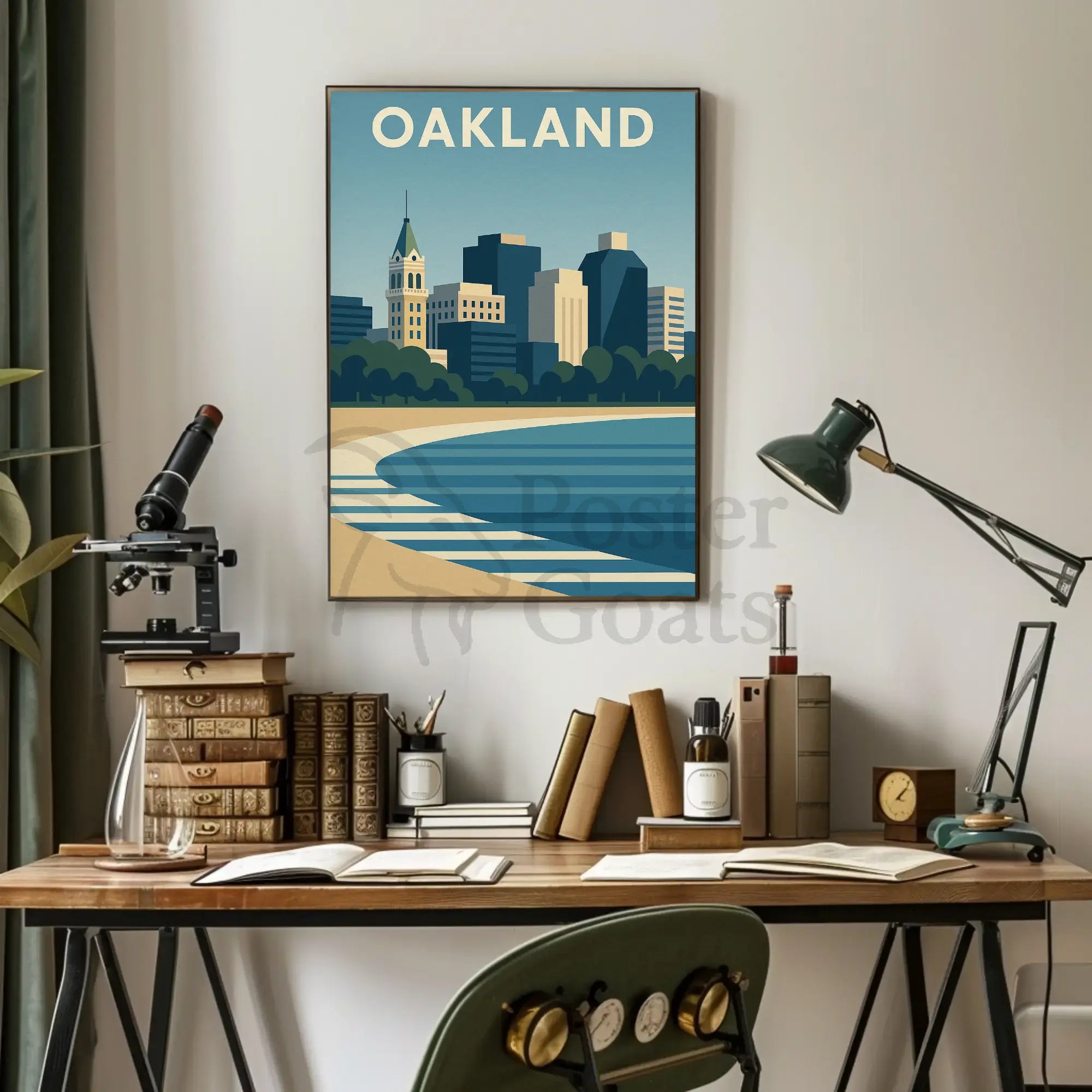 Oakland Skyline Minimalist Urban Landscape Travel Poster PosterGoat