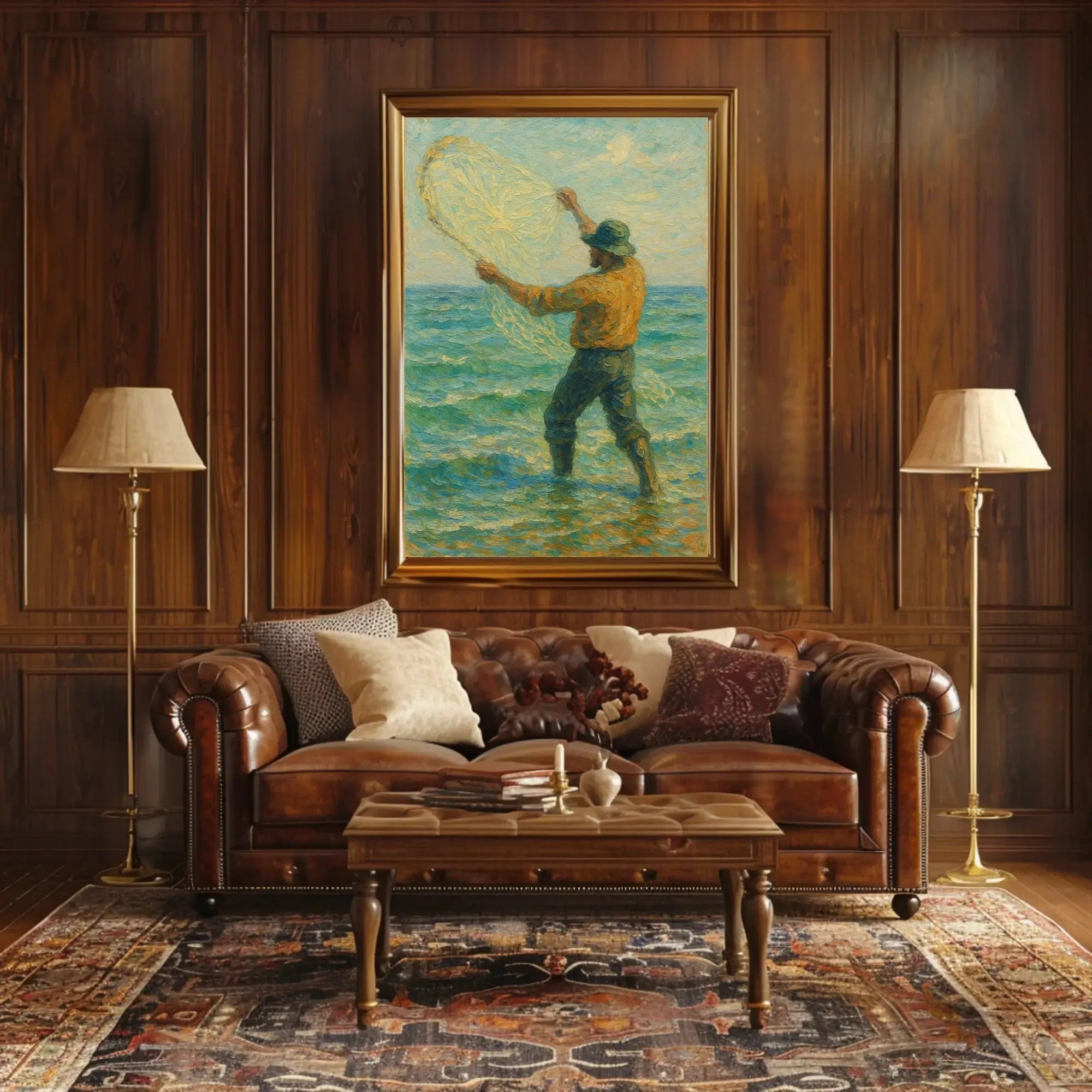 Ocean Fishing Serenity Impressionistic Artistic Poster PosterGoat