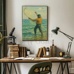 Ocean Fishing Serenity Impressionistic Artistic Poster PosterGoat