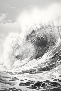Ocean's Majesty: Dramatic Ocean Wave Art Poster PosterGoat