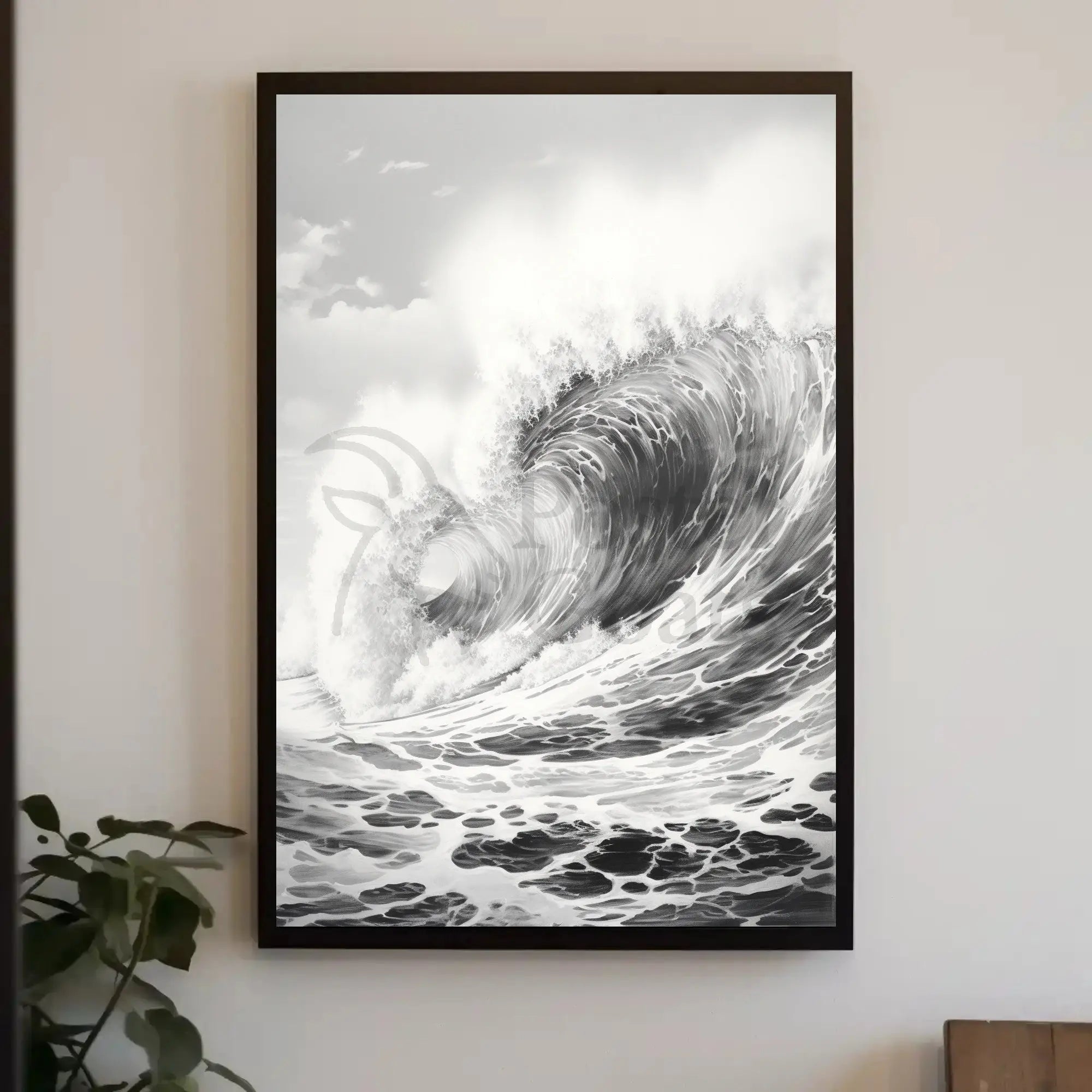Ocean's Majesty: Dramatic Ocean Wave Art Poster PosterGoat