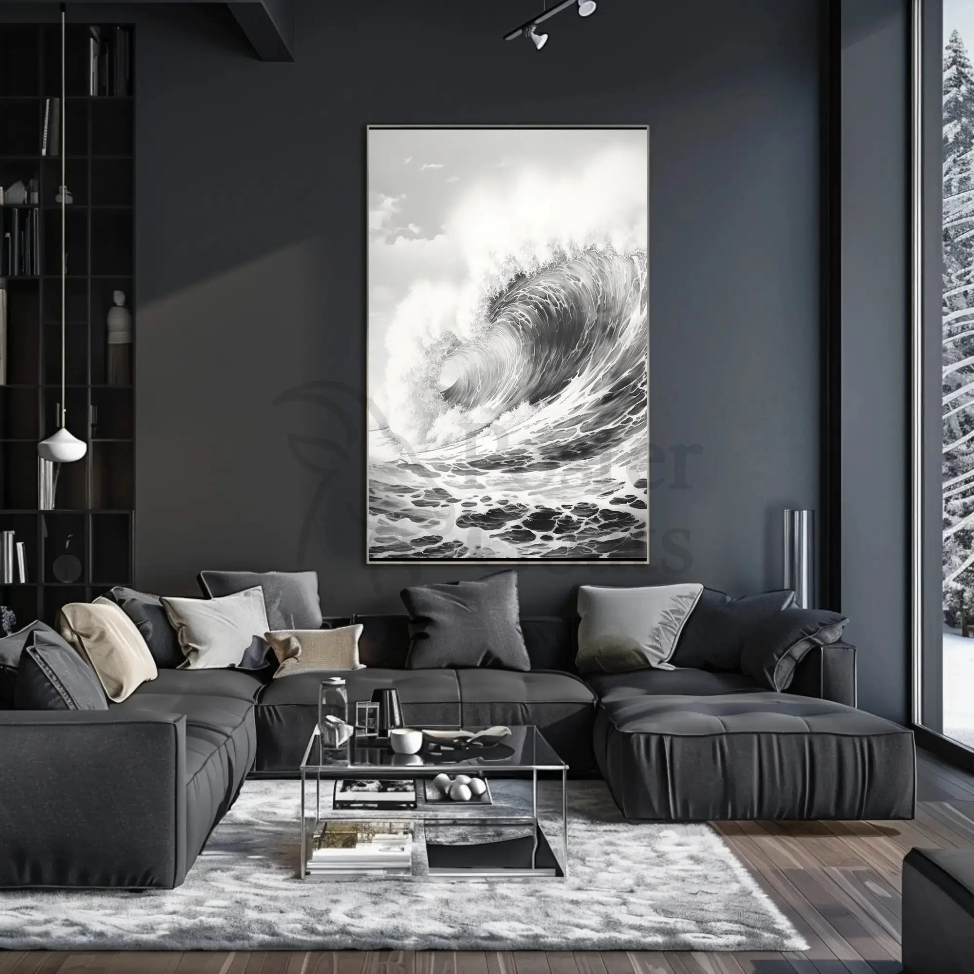 Ocean's Majesty: Dramatic Ocean Wave Art Poster PosterGoat