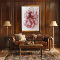 Octopus Illustration in Red and White Animal Poster PosterGoat