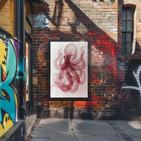 Octopus Illustration in Red and White Animal Poster PosterGoat
