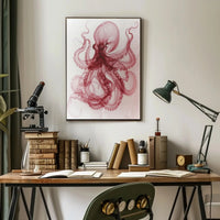 Octopus Illustration in Red and White Animal Poster PosterGoat