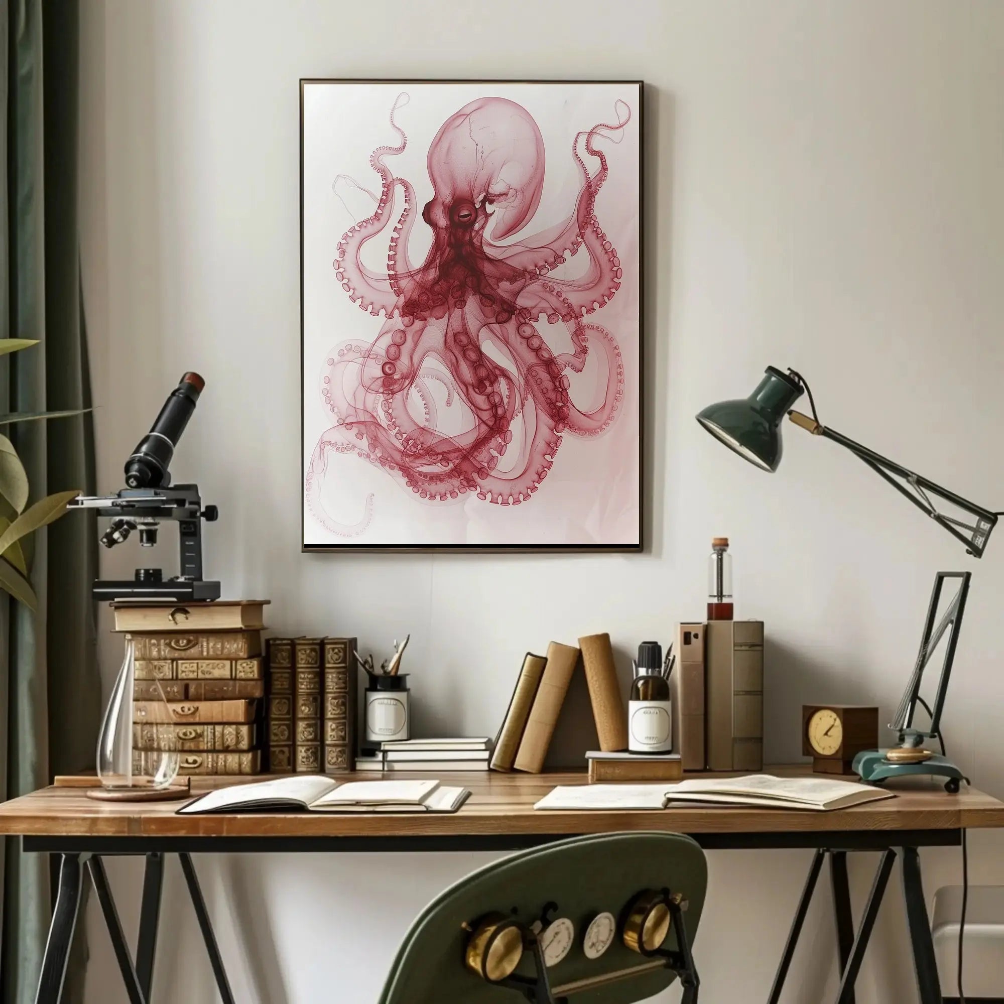Octopus Illustration in Red and White Animal Poster PosterGoat