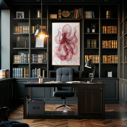 Octopus Illustration in Red and White Animal Poster PosterGoat