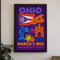 Ohio Statehood Celebration Neon Design Cultural or Heritage Poster PosterGoat