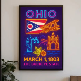 Ohio Statehood Celebration Neon Design Cultural or Heritage Poster PosterGoat