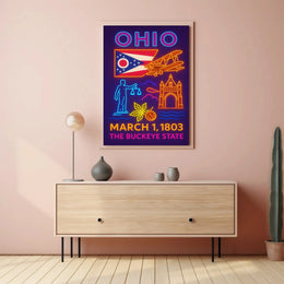 Ohio Statehood Celebration Neon Design Cultural or Heritage Poster PosterGoat