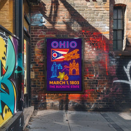 Ohio Statehood Celebration Neon Design Cultural or Heritage Poster PosterGoat