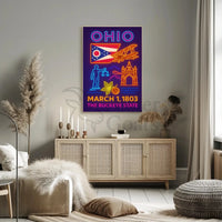 Ohio Statehood Celebration Neon Design Cultural or Heritage Poster PosterGoat