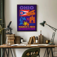 Ohio Statehood Celebration Neon Design Cultural or Heritage Poster PosterGoat
