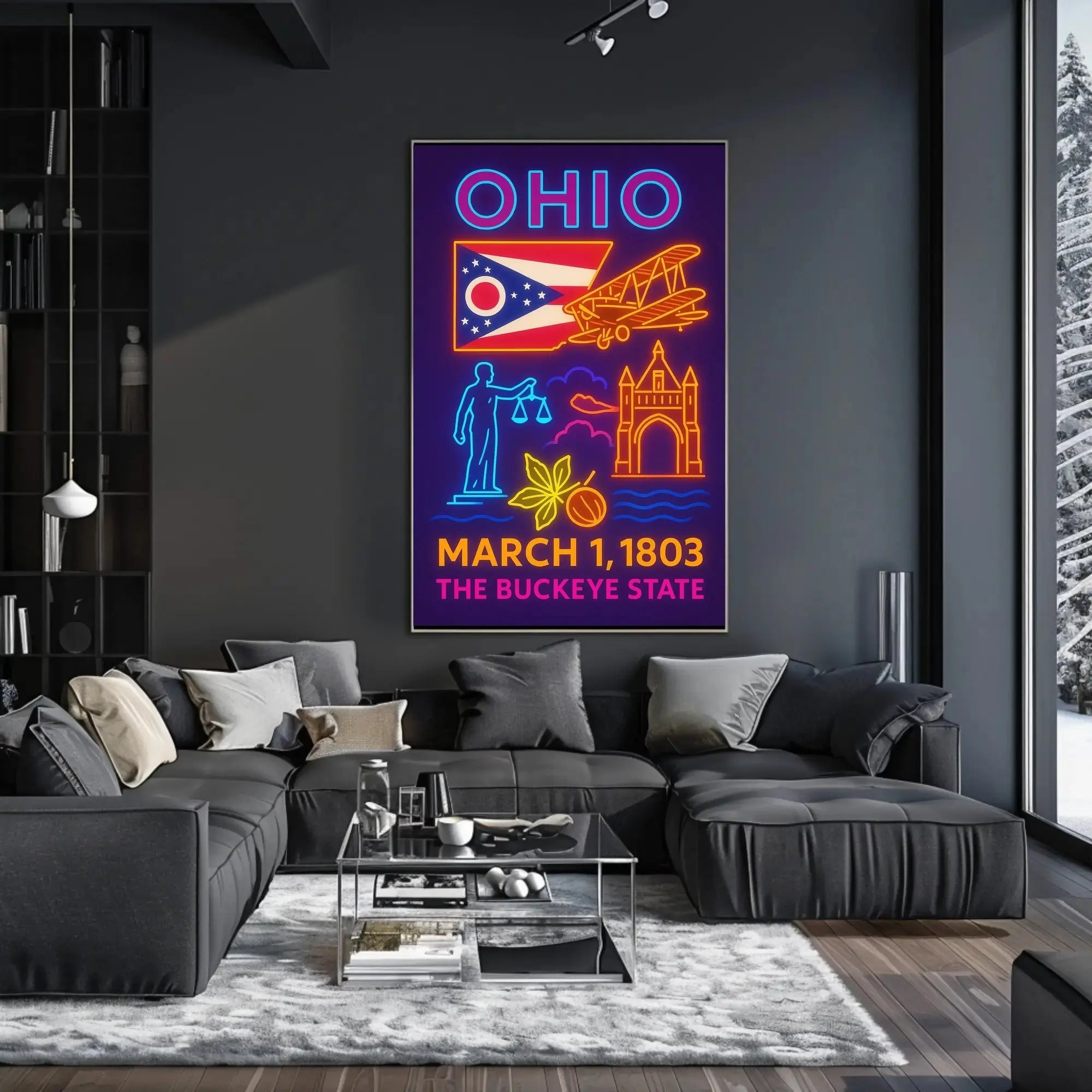 Ohio Statehood Celebration Neon Design Cultural or Heritage Poster PosterGoat