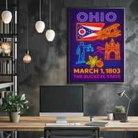 Ohio Statehood Celebration Neon Design Cultural or Heritage Poster PosterGoat
