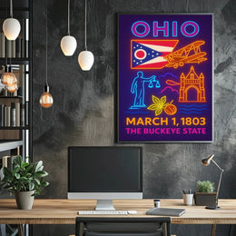 Ohio Statehood Celebration Neon Design Cultural or Heritage Poster PosterGoat