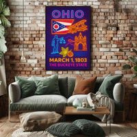 Ohio Statehood Celebration Neon Design Cultural or Heritage Poster PosterGoat