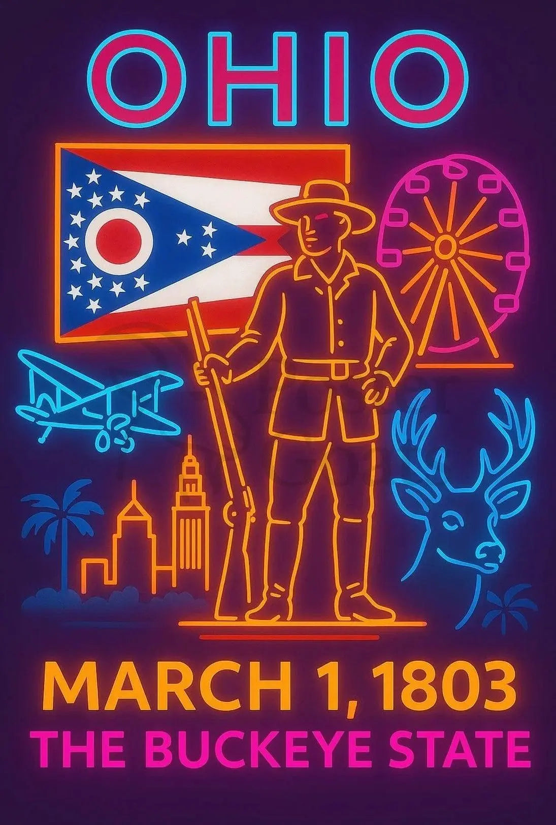 Ohio Statehood Celebration: Neon Heritage Cultural or Heritage Poster PosterGoat