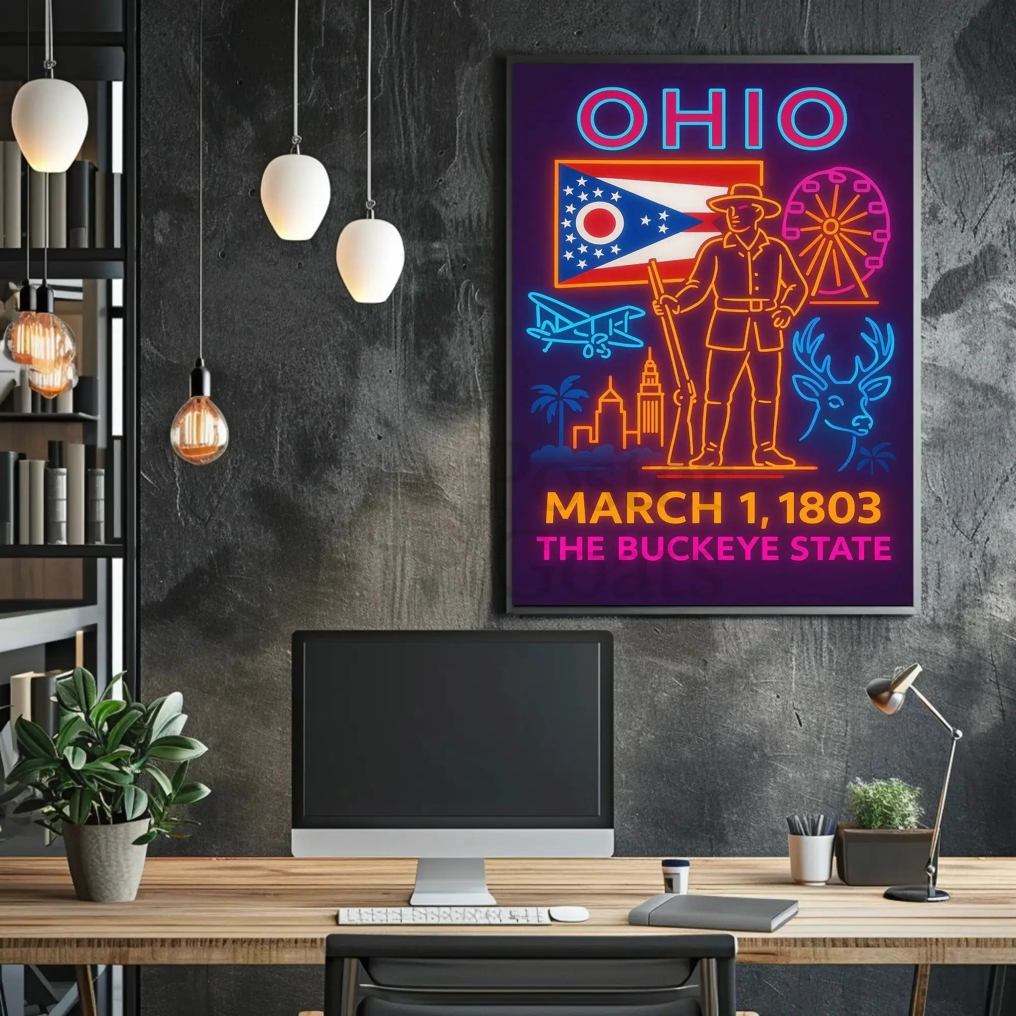 Ohio Statehood Celebration: Neon Heritage Cultural or Heritage Poster PosterGoat