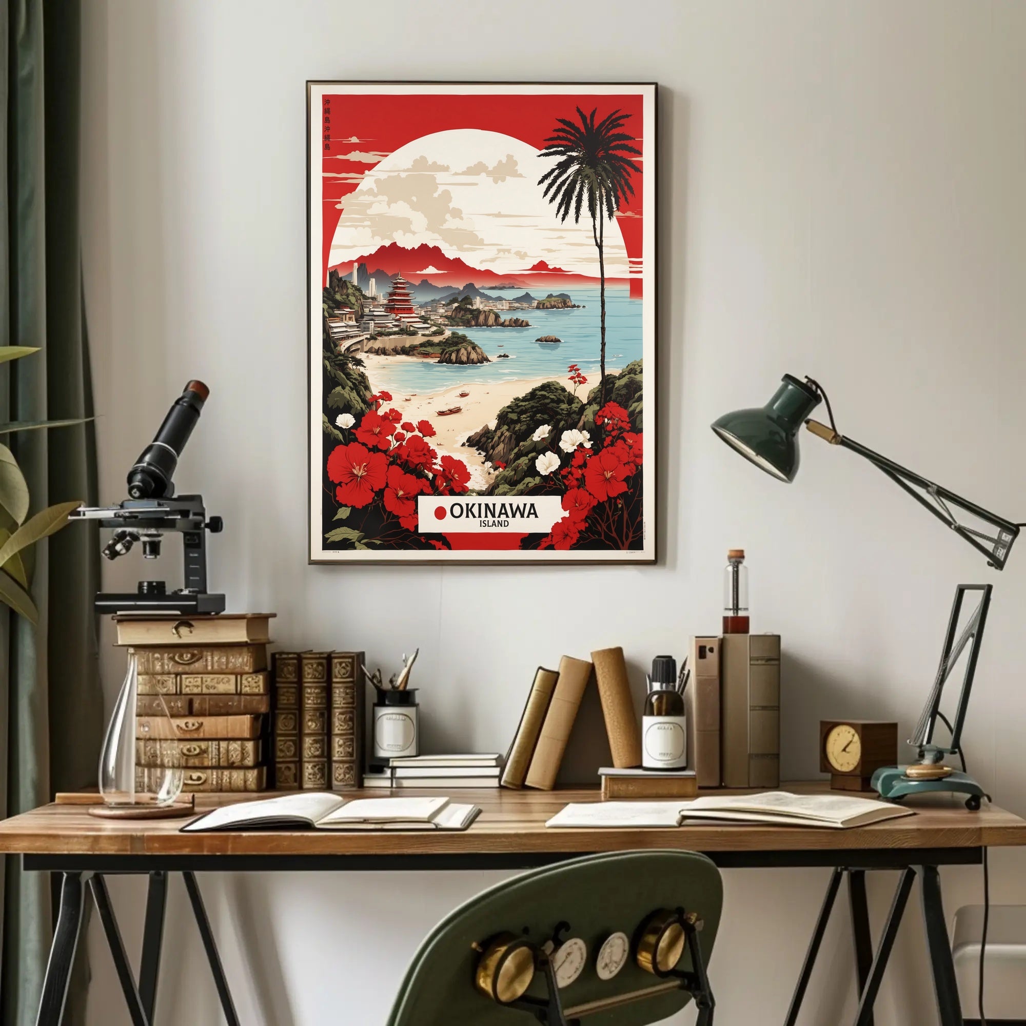 Okinawa Seaside Serenity: Retro-Inspired Travel Poster PosterGoat
