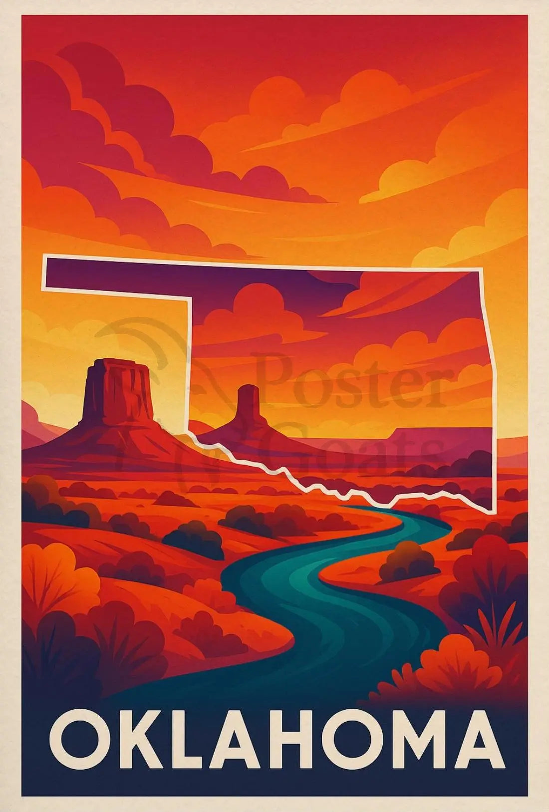 Oklahoma Adventure Sunrise Travel Poster PosterGoat