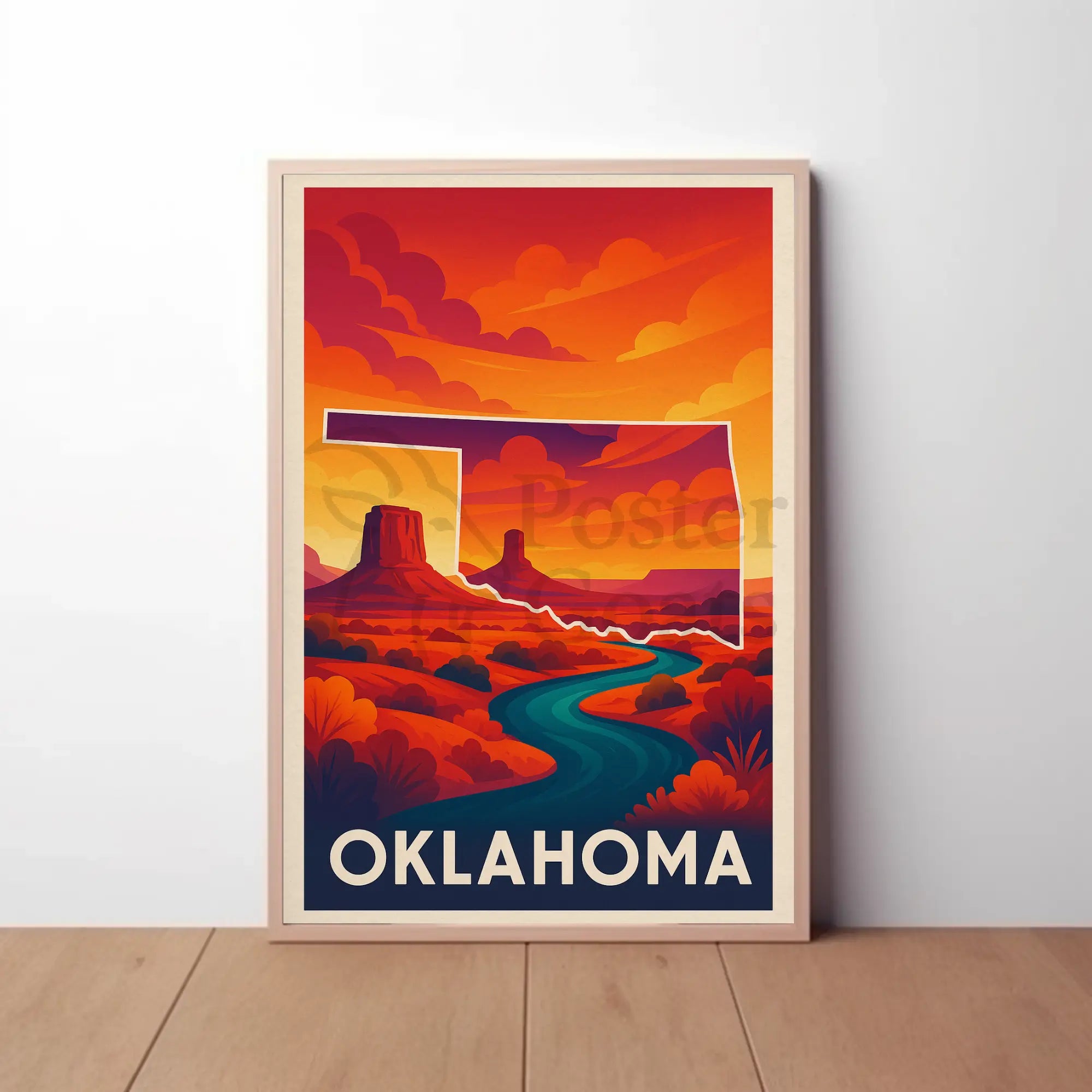 Oklahoma Adventure Sunrise Travel Poster PosterGoat