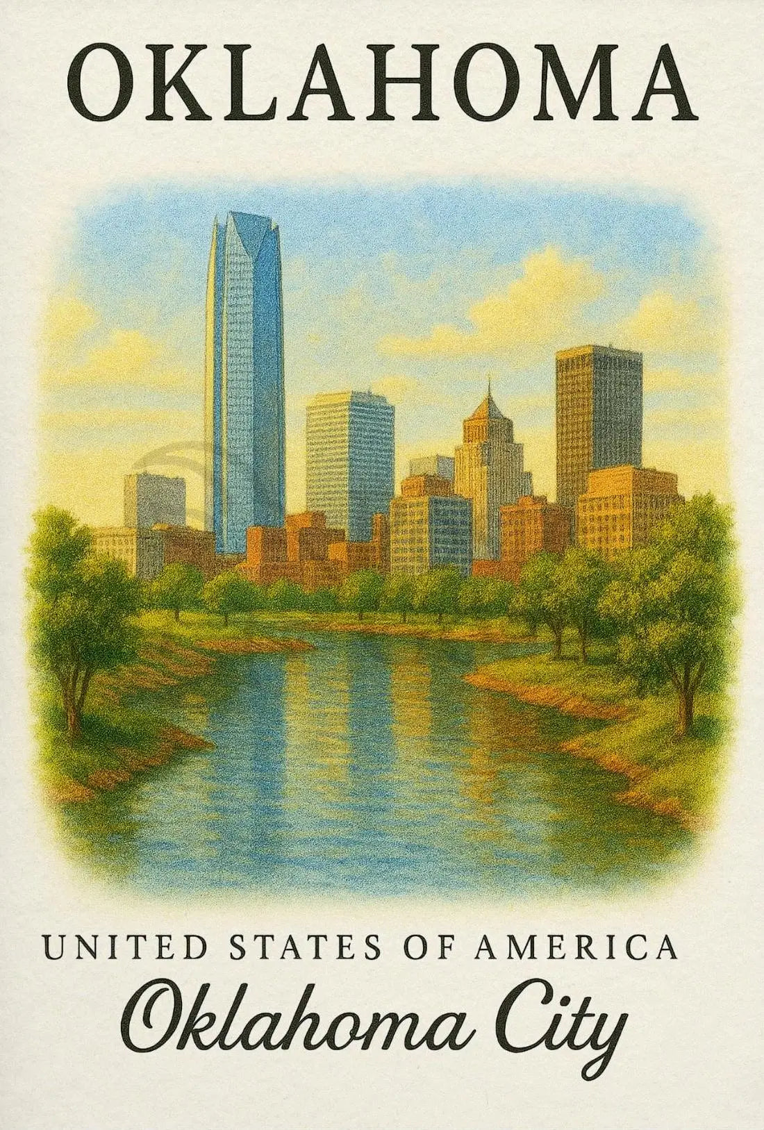 Oklahoma City Skyline Vintage Travel Poster PosterGoat