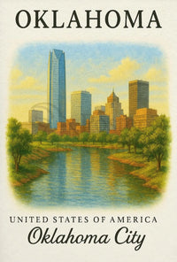 Oklahoma City Skyline Vintage Travel Poster PosterGoat
