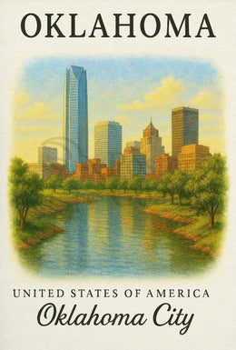Oklahoma City Skyline Vintage Travel Poster PosterGoat