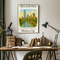 Oklahoma City Skyline Vintage Travel Poster PosterGoat