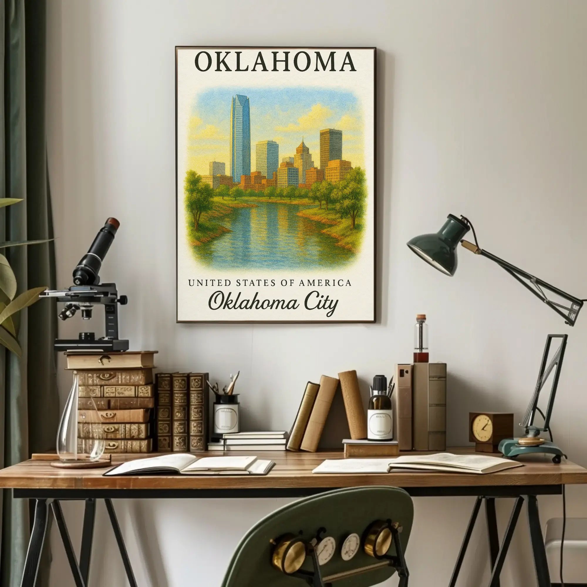 Oklahoma City Skyline Vintage Travel Poster PosterGoat