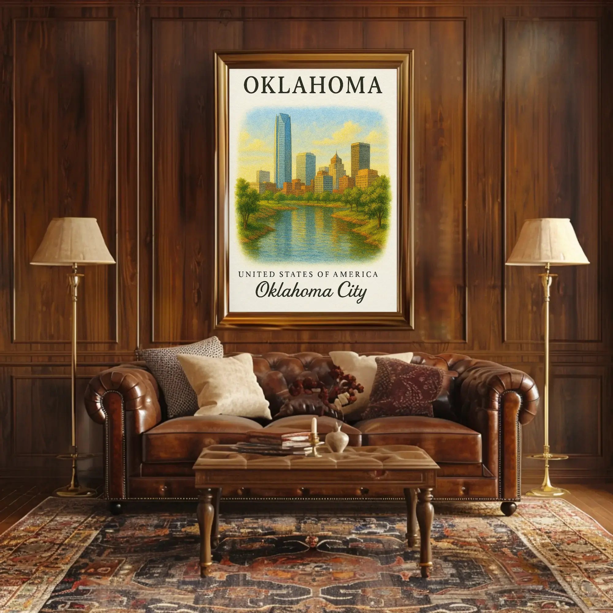 Oklahoma City Skyline Vintage Travel Poster PosterGoat