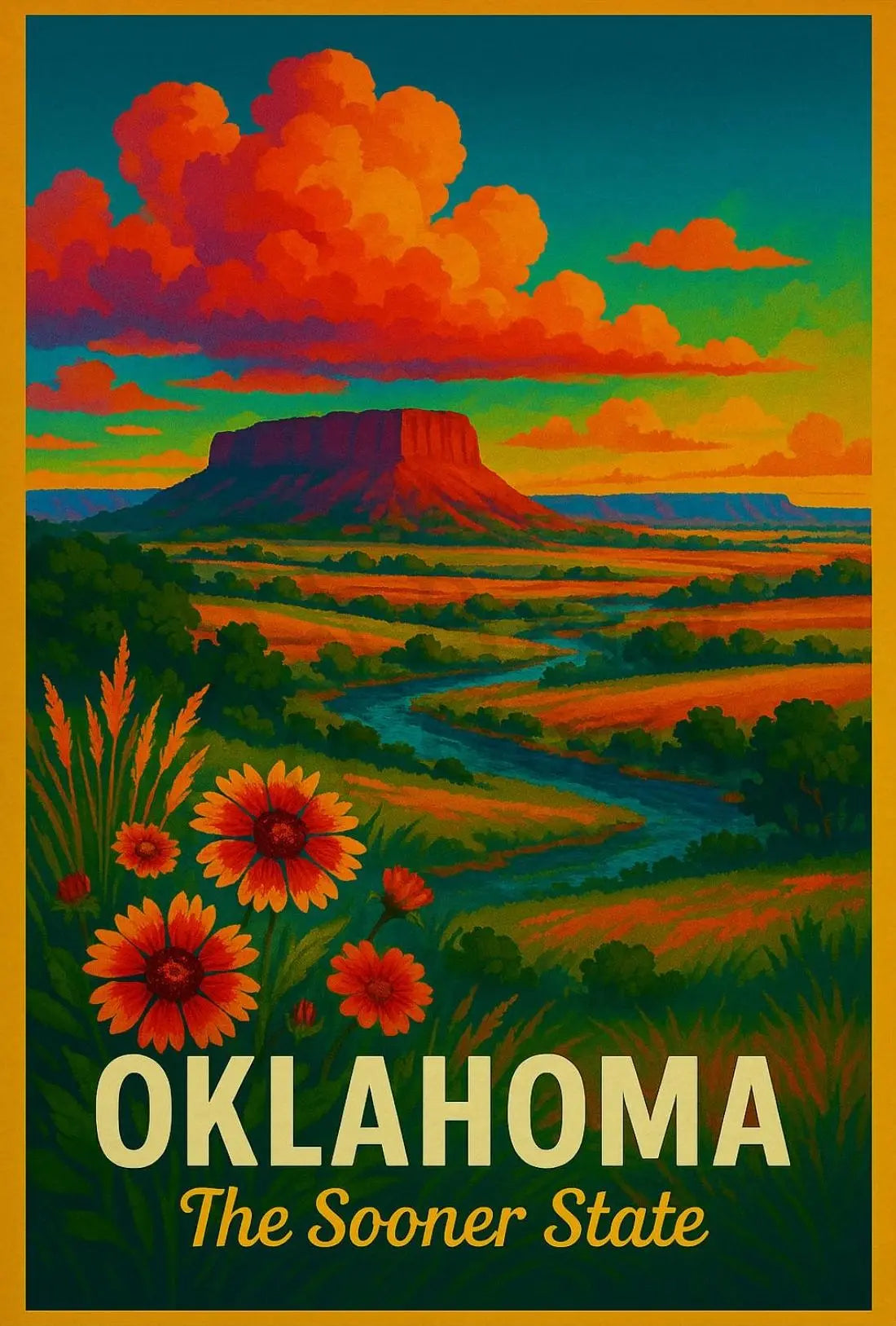 Oklahoma Scenic Vista Mid-Century Travel Poster PosterGoat