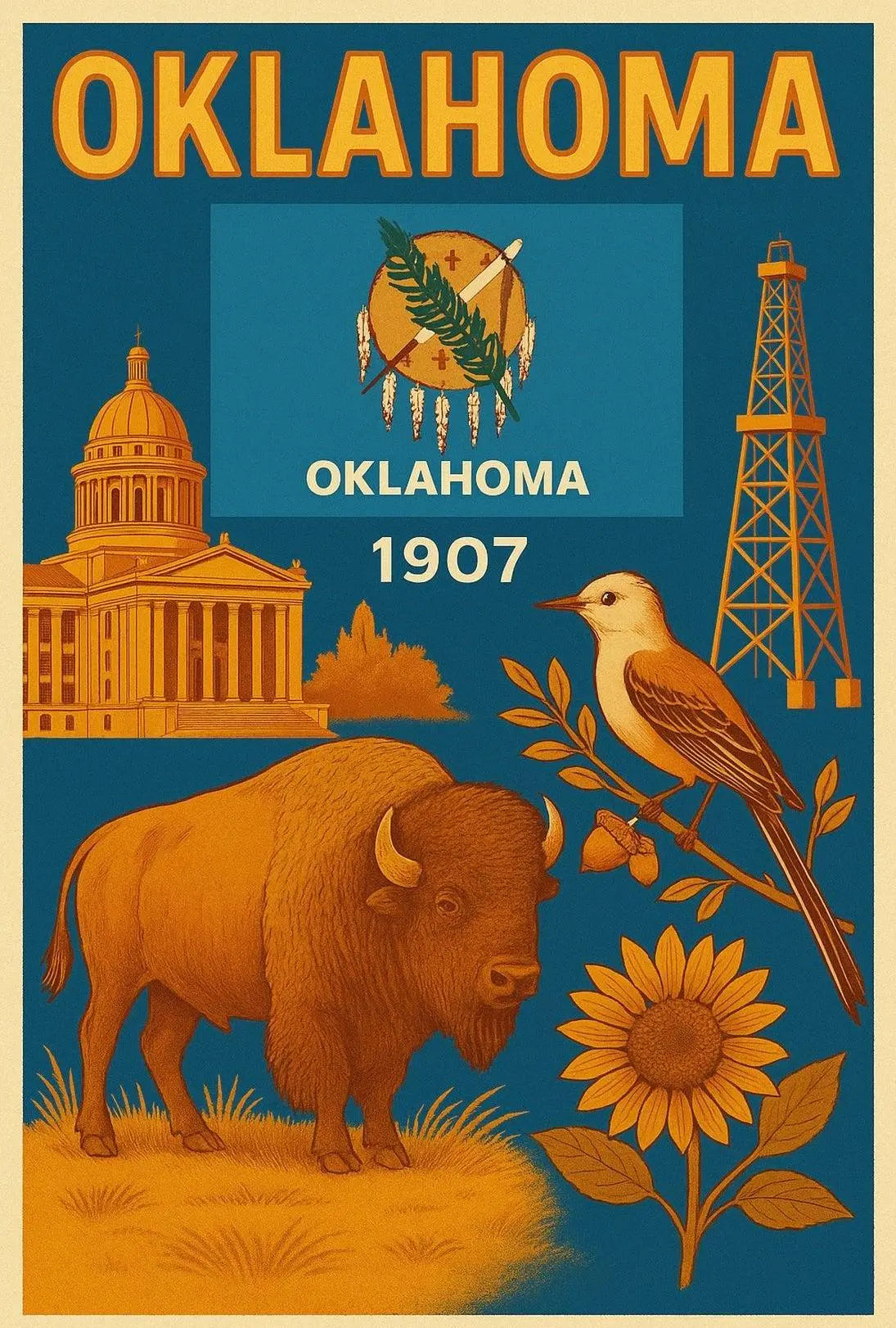 Oklahoma Statehood 1907 Vintage Poster Celebrating Heritage and Culture PosterGoat