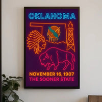 Oklahoma Statehood Celebration Neon Design Cultural Poster PosterGoat
