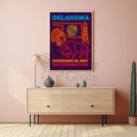 Oklahoma Statehood Celebration Neon Design Cultural Poster PosterGoat