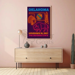 Oklahoma Statehood Celebration Neon Design Cultural Poster PosterGoat