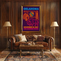 Oklahoma Statehood Celebration Neon Design Cultural Poster PosterGoat