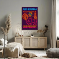 Oklahoma Statehood Celebration Neon Design Cultural Poster PosterGoat