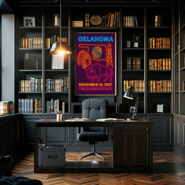 Oklahoma Statehood Celebration Neon Design Cultural Poster PosterGoat