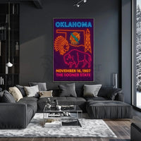 Oklahoma Statehood Celebration Neon Design Cultural Poster PosterGoat