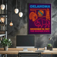 Oklahoma Statehood Celebration Neon Design Cultural Poster PosterGoat