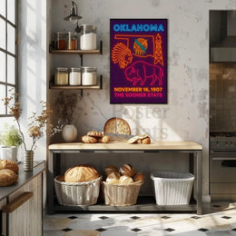Oklahoma Statehood Celebration Neon Design Cultural Poster PosterGoat