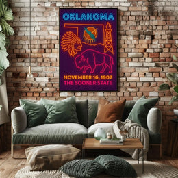 Oklahoma Statehood Celebration Neon Design Cultural Poster PosterGoat