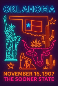 Oklahoma Statehood Neon Art Cultural Heritage Poster PosterGoat