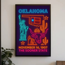 Oklahoma Statehood Neon Art Cultural Heritage Poster PosterGoat