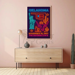 Oklahoma Statehood Neon Art Cultural Heritage Poster PosterGoat