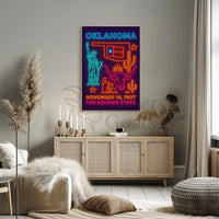 Oklahoma Statehood Neon Art Cultural Heritage Poster PosterGoat
